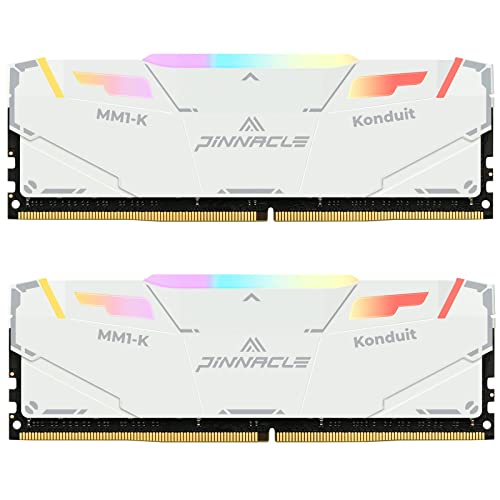 Timetec Pinnacle Konduit RGB 32GB KIT(2x16GB) DDR4 3600MHz PC4-28800 CL18-22-22-42 XMP2.0 Overclocking 1.35V Dual Rank Compatible for AMD and Intel Desktop Gaming PC Memory Module RAM - White - 32GB KIT(2x16GB) - RGB White