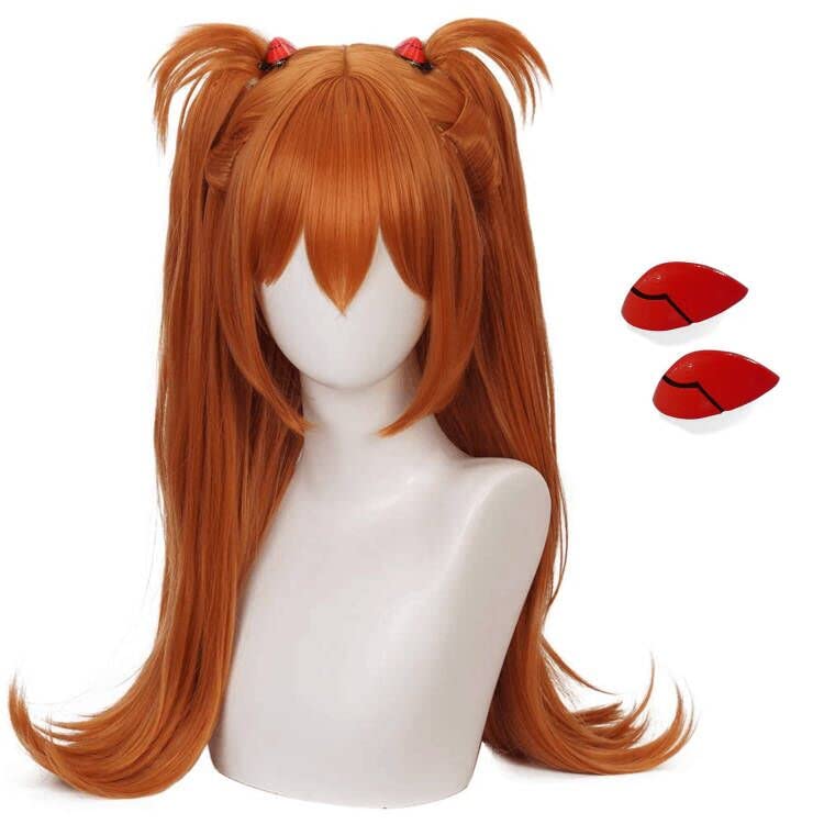 Ebingoo Orange Ponytails Cosplay Wig + 2 Hairpins for Women Long Wavy Synthetic Costume Wig for Halloween Anime Party Costume - 