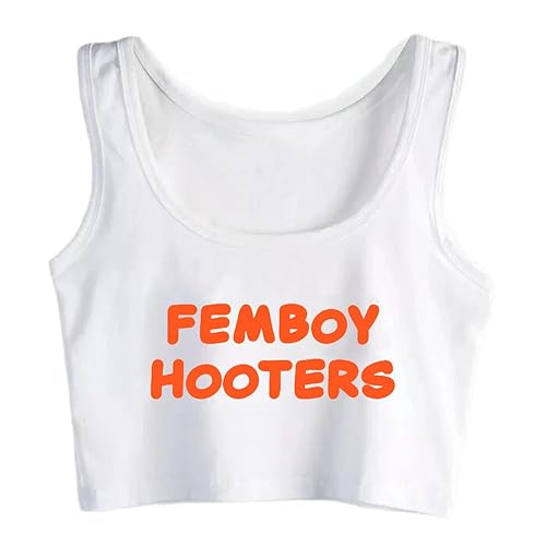 Femboy Hooters Femel Crop Top Shirt Sexy Vest - Large - White