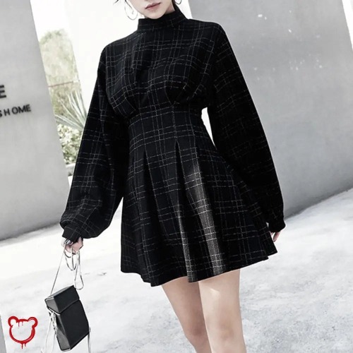 Sorrowful Plaid Puff Sleeve Dress

or

Black Grey Plaid Puff Dress - Black/Grey / L