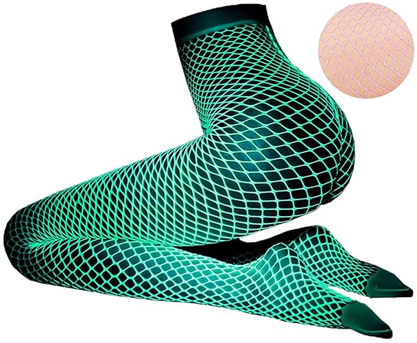 DTWAWA Glow in the Dark Fishnets Stockings, High Waist Tights Party Stockings for Womens - One Size - Pink-green