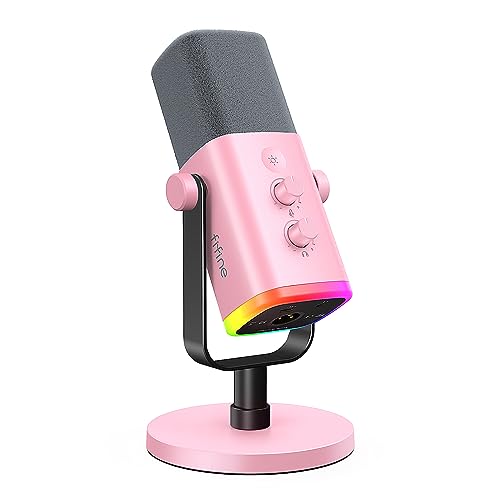 FIFINE XLR/USB Microphone, Gaming Recording PC Mic with Headphones Jack, Mute Button, Dynamic RGB Mic for Computer/PS4/PS5, Streaming Mic for Podcasting Voice-Over YouTube Video-AmpliGame AM8 Pink - Pink