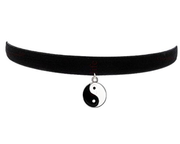 Cozylife 3/8" Womens Girls Black Velvet Choker Necklace Yin Yang Pendant