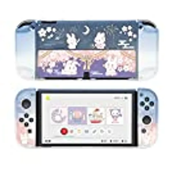GeekShare Custodia protettiva sottile compatibile con Nintendo Switch OLED e Joy Con - Assorbimento di urti e antigraffio - Conigli fuochi d'artificio