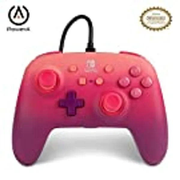 PowerA, Controller cablato avanzato per Nintendo Switch - fantasia fucsia (Fuchsia Fantasy), rosa, rosso, viola, gamepad, controller per videogiochi cablato, controller di gioco
