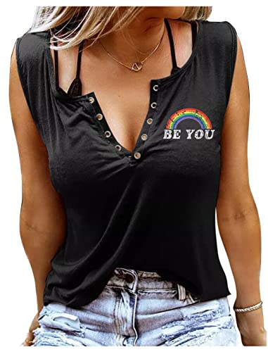LGBT Gay Pride Sleeveless T Shirts Womens Rainbow Science is Real Black Lives Matter Love is Love Equality Tank Tops - X-Large - Ring Hole Black-3