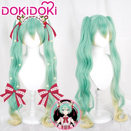 【Ready For Ship】DokiDoki VOCALOID Hatsune Miku Cosplay Costume  Wig Long Curly Green wig Strawberry  15th anniversary | Hatsune Miku