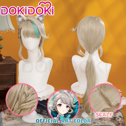DokiDoki Game Genshin Impact Cosplay Fontaine  Lynette Wig Silver Cute Green Hight Hair | Official Art Color Ver.-PRESALE