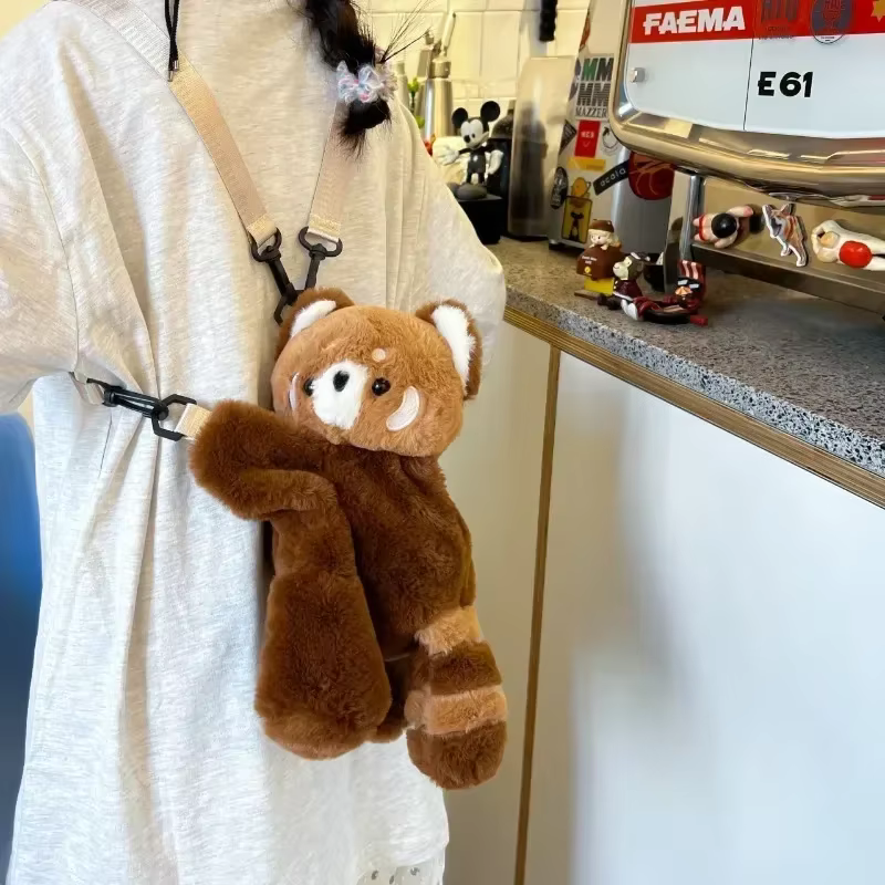 Маленькая сумка из искусственной кожи енота, рюкзак для маленькой куклы панды, красивый кошелек для монет, плюшевый рюкзак для подростков - AliExpress 1524