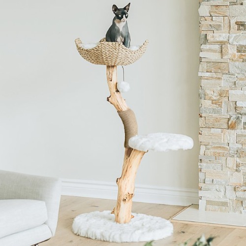 MAU LIFESTYLE Uni 41-in Faux Fur Basket Bed Cat Tree, White - Chewy.com
