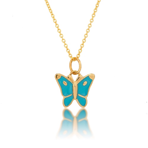 Enamel Butterfly Necklace - 14K Yellow Gold