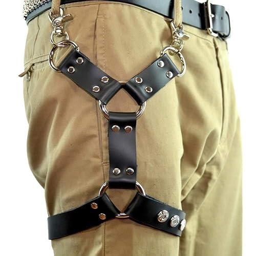 Pinwe Black Leather Thigh Leg Garters Belt Punk Harness Body Chain Cage for Women or Men