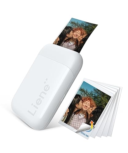 Liene 2x3” Photo Printer, Mini Photo Printer w/ 5 Zink Adhesive Photo Paper, Bluetooth 5.0, Compatible w/iOS & Android, Portable Color Mono Instant Photo Printer for iPhone, Smartphone, Pearl White - white/5sheets