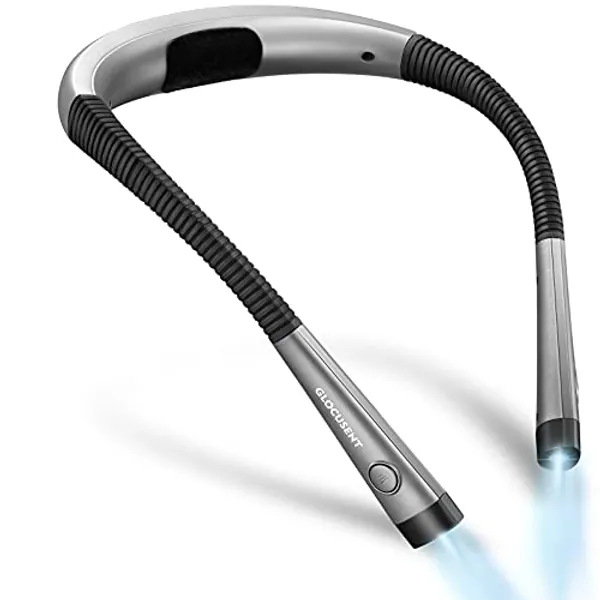 Glocusent LED Neck Reading Light, Book Light for Reading in Bed, 3 Colors, 6 Brightness Levels, Bendable Arms, Rechargeable, Long Lasting, Perfect for Reading, Knitting, Camping, Repairing