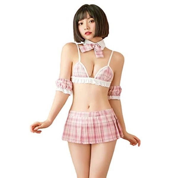 Jilneed Womens School Girl Lingerie Sexy Naughty Cosplay Costumes Lingerie Set Kawaii Roleplay Outfit