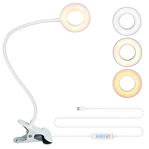 Bekada LED Desk Light with Clamp for Video Conference Lighting, Clip on LED Ring Light for Computer Webcam, USB Laptop Light for Zoom Meetings, Reading Light with 3 Color 10 Dimming Level (White) - White