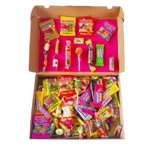 Assortiment de plus de 150 bonbons de marque - Haribo Carambar Kréma Malabar Lutti Mentos Chupa Chups - 14 types de confiseries emballées - 1253g de qualité – Classic Box