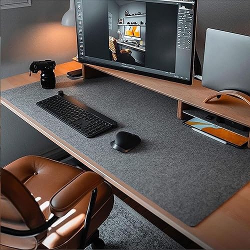 DawnTrees Felt Desk Mat(35.5x15.8 inches), Office Felt Desk Pad Mat, Keyboard Pad, Extra Large Felt Mouse Pad, Suitable for PC,Computers,Keyboard, Laptops, Offices and Homes. (Dark Gray) - Dark Grey