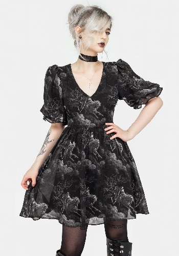 Revelation Chiffon Puff Sleeve Mini Dress | US 8
