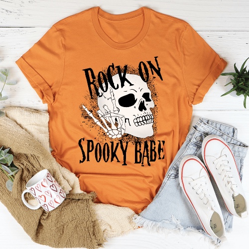 Rock On Spooky Babe Tee - Burnt Orange / M