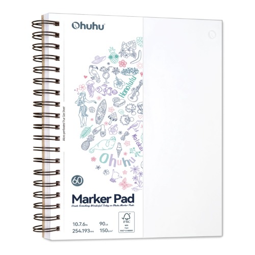 Ohuhu Bleedproof Double-Sided Marker Pad, Spiral-Bound | 10"x7.6"  (254x193mm) / US Warehouse to USA Only