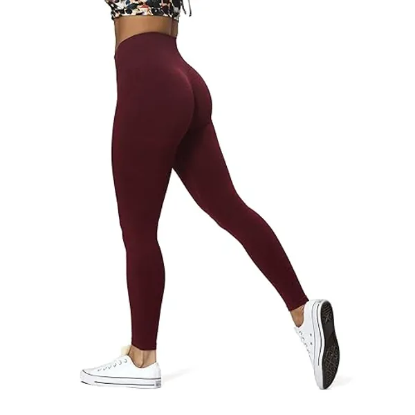 Aoxjox Scrunch Seamless Leggings for Women High Waisted Tummy Control 2.0 Smile Contour Workout Leggings Yoga Pants - Medium - Black Berry Marl(scrunch)