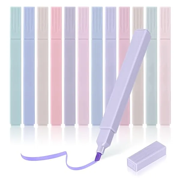 MumdoYAL Textmarker, 12PCS Ästhetische Textmarker Pastell Set, No Bleed Dry Fast Easy to Hold,für Journal Bibel Planer Notizen Schule Bürobedarf