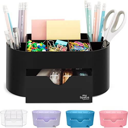 Desk Organizer Acrylic for Office Supplies and Desk Accessories Pen Holder Black Office Organization Desktop Organizer for Room College Dorm Home School (Black) - Black