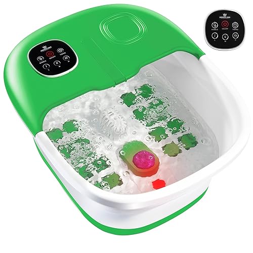 Medical king Foot Spa with Heat and Massage and Jets Includes A Remote Control Massage Pumice Stone Collapsible Foot Spa Massager with Heat and Massage Bubbles and Vibration - Green