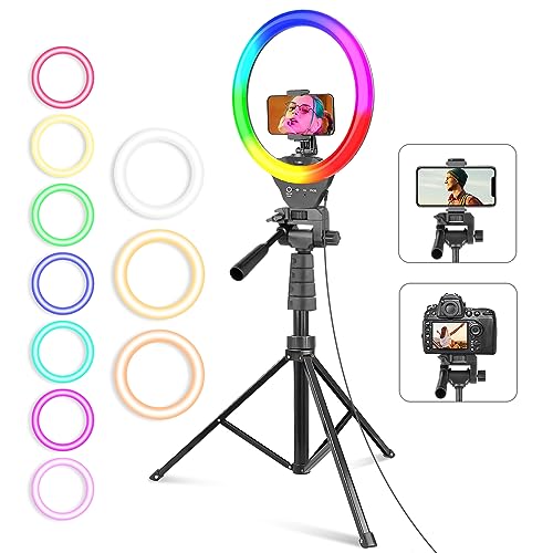 UBeesize 12'' RGB Selfie Ring Light with 62’’ Tripod Stand for Video Recording＆Live Streaming(YouTube, Instagram, TIK Tok), Compatible with Phones, Cameras and Webcams - RGB,White,Warm,Daylight - Black