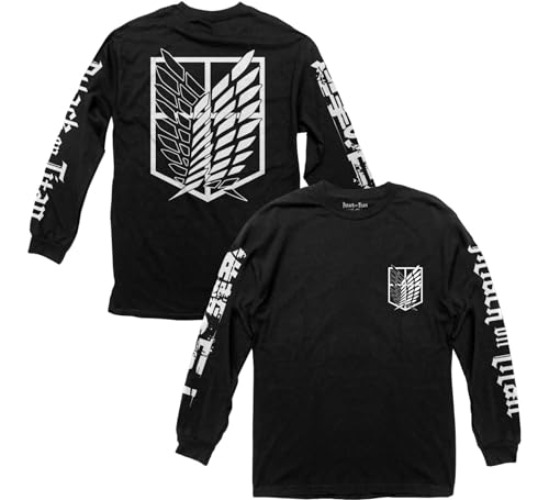 Ripple Junction Attack on Titan Scout Regiment Shield Anime Long-Sleeve Shirt for Men and Women Officially Licensed - Medium - Black
