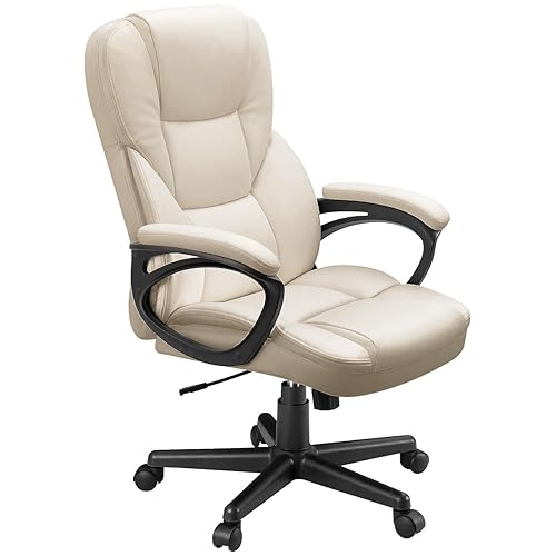 Furmax Office Executive Chair High Back Adjustable Managerial Home Desk Chair, Swivel Computer PU Leather Chair with Lumbar Support (Beige) - Beige