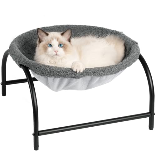JUNSPOW Cat Bed Dog Bed Pet Hammock Bed Cat Sleeping Cat Supplies Pet Supplies Whole Wash Stable, Detachable, Breathable, Easy Assembly Indoors Outdoors, 16.9 in x 16.9 in x 9.5 in - 16.9"L x 16.9"W x 9.5"Th (Teddy Fleece) - Grey