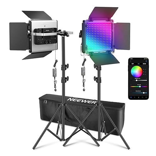 NEEWER Upgraded 660 PRO II RGB LED Video Light with App Control&Stand Kit, 2 Pack Constant 50W No Color Shift/1% Precise Min Dimming/360° RGB/CRI97+/3200K~5600K for Game Streaming YouTube Photography - RGB660 PRO II