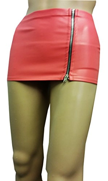 Style Plus Women Faux Leather Look Coral Micro Mini Skirt Size 6 to 18