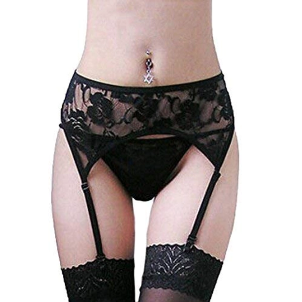 MAKFORT Womens Sexy Garter Belt Lace Lingerie Thigh High Stockings with Suspender Belt
