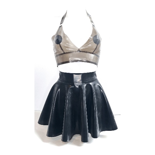 Semi Transparent Smoke Black Longline Bra Top & Skater Skirt Set | XL / M