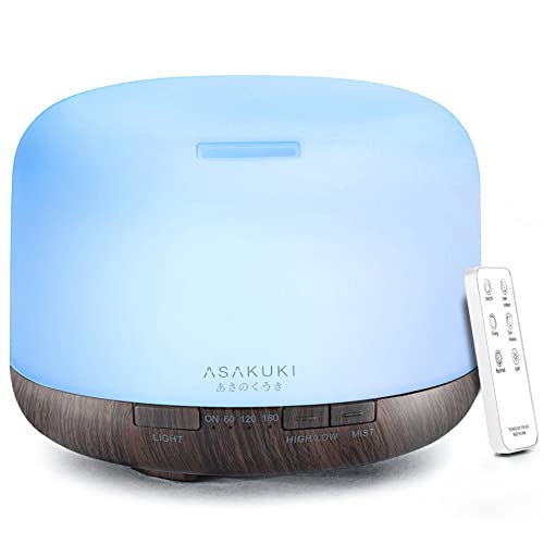 ASAKUKI 500ml Premium, Essential Oil Diffuser with Remote Control, 5 in 1 Ultrasonic Aromatherapy Fragrant Oil Humidifier Vaporizer, Timer and Auto-Off Safety Switch Brown - Brown