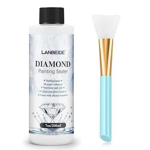 LANBEIDE Updated Diamond Painting Sealer 200ML with Silicone Brush, 5D Diamond Painting Glue Sealer Permanent Hold & Shine Effect Conserver for Jigsaw Puzzles (7 OZ) - 200ML x 1