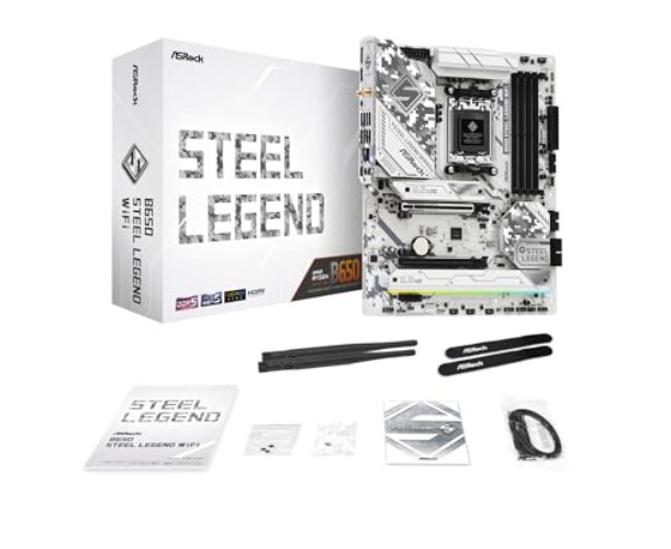 ASRock B650 Steel Legend WiFi AMD Socket AM5 Ryzen™ 8000 and 7000 Series Processors 4 SATA3, 1 Blazing M.2 (PCIe Gen5x4), 2 Hyper M.2 (PCIe Gen4x4) - B650 Steel Legend WiFi