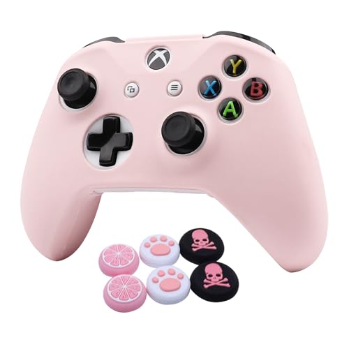 Pink Skins RALAN,Silicone Controller Cover Skin Protector Compatible for Xbox One S/X Controller (Pink Pro Thumb Grip x 2,Cat + Skull Cap &Cover Grip x 2) - PurePink