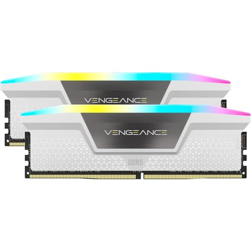 CORSAIR VENGEANCE RGB DDR5 RAM 64GB (2x32GB) 6000MHz CL30 Intel XMP iCUE Compatible Computer Memory - White (CMH64GX5M2B6000C30W) - 64GB (2x32GB) - White