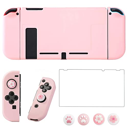 OLDZHU Pink Dockable Protective Case Cover Compatible with Nintendo Switch Joy-Con Controllers,with Glass Screen Protector and 4 Thumb Grips,Shock-Absorption and Anti-Scratch (Pink) - Pink