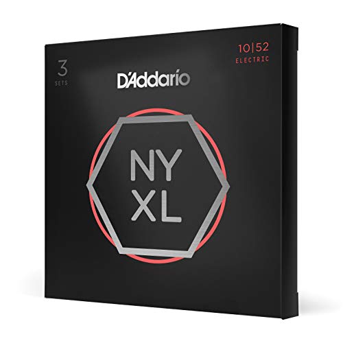 D'Addario Guitar Strings - NYXL Electric Guitar Strings - NYXL1052-3P - Unrivaled Strength, Tuning Stability, Enhanced Mid-Range - For 6 String Guitars - 10-52 Light Top/Heavy Bottom, 3-Pack - 3-Pack - Lt. Top/Hvy Bottom, 10-52 - Guitar Strings