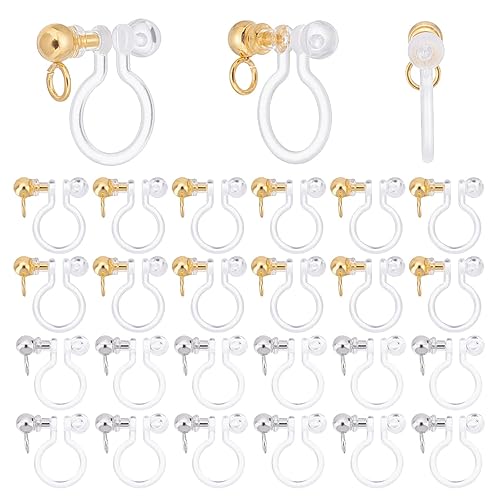 PH Pandahall 24pcs Transparent U Type Earring Findings Alloy Invisible Clip on Earring Converter Non-Pierced Earrings Painless Allergy-Free Resin Earring Components for Non Pierced Ears