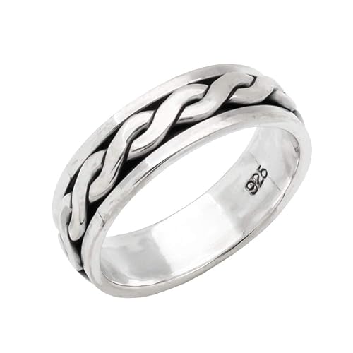 Treasure Bay WOMENS MENS 7MM Band Skulls, Celtic Knot, Horses Braid 925 Sterling Silver Spinner/Spinning/Spin Ring Stress Relief Ring Size L M N P R T W Y - Celtic Braid - T