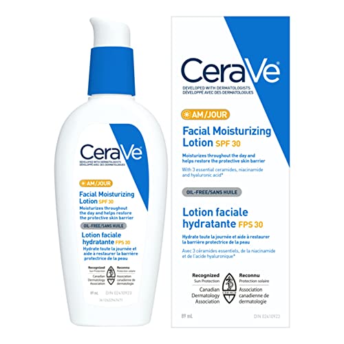 CeraVe Facial Moisturizer with SPF 30. Face Sunscreen Lotion with Hyaluronic Acid, Niacinamide & Ceramides for Women & Men. Oil-free, normal to dry skin. Verified Extended Use Date, Travel Size 89ML - Face lotion