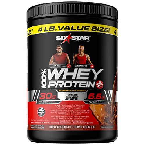 Whey Protein Powder, Six Star 100% Whey Protein Plus, Whey Protein Isolate & Peptides, Lean Protein Powder for Muscle Gain, Whey Isolate Protein Shake, Chocolate, 4 lbs - Triple Chocolate - 4 Pounds
