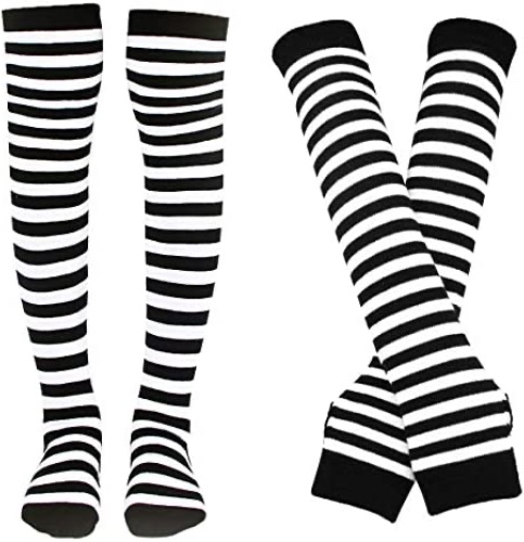 Bienvenu Womens Socks Striped Knee High Socks Arm Warmer Fingerless Gloves Set - White