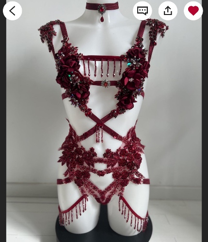 Pearl and crystal harness with burgundy epaulettes